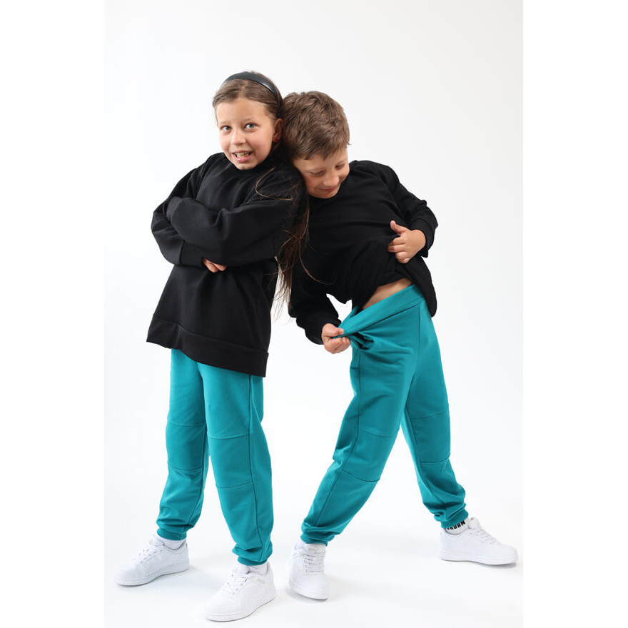 Spodnie dresowe SALTO petrol WZMOCNIONE KOLANA ze ściągaczami i regulacją w pasie