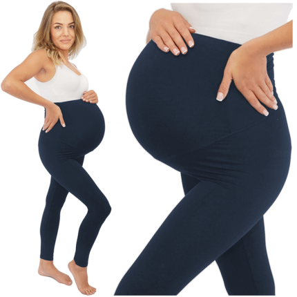 Legginsy ciążowe MAMA granatowe bezuciskowe z panelem getry wiosna lato