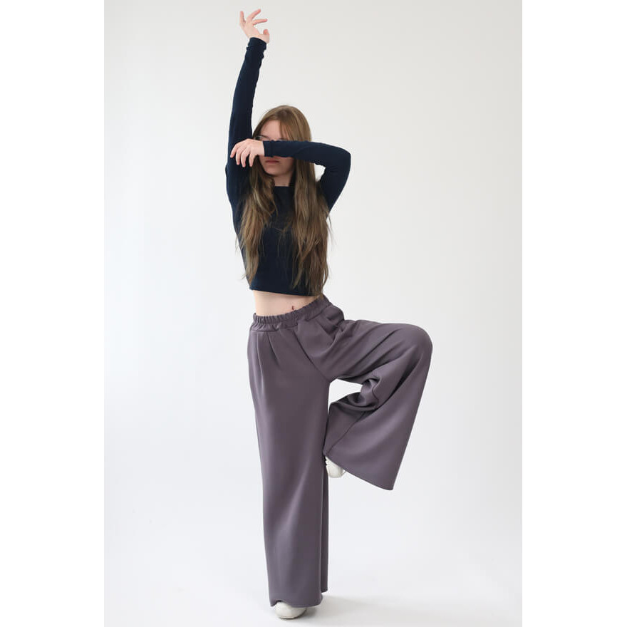 Spodnie eleganckie BELLA grafitowe WIZYTOWE dziewczęce gładkie z rozszerzanymi nogawkami i regulowaną gumką