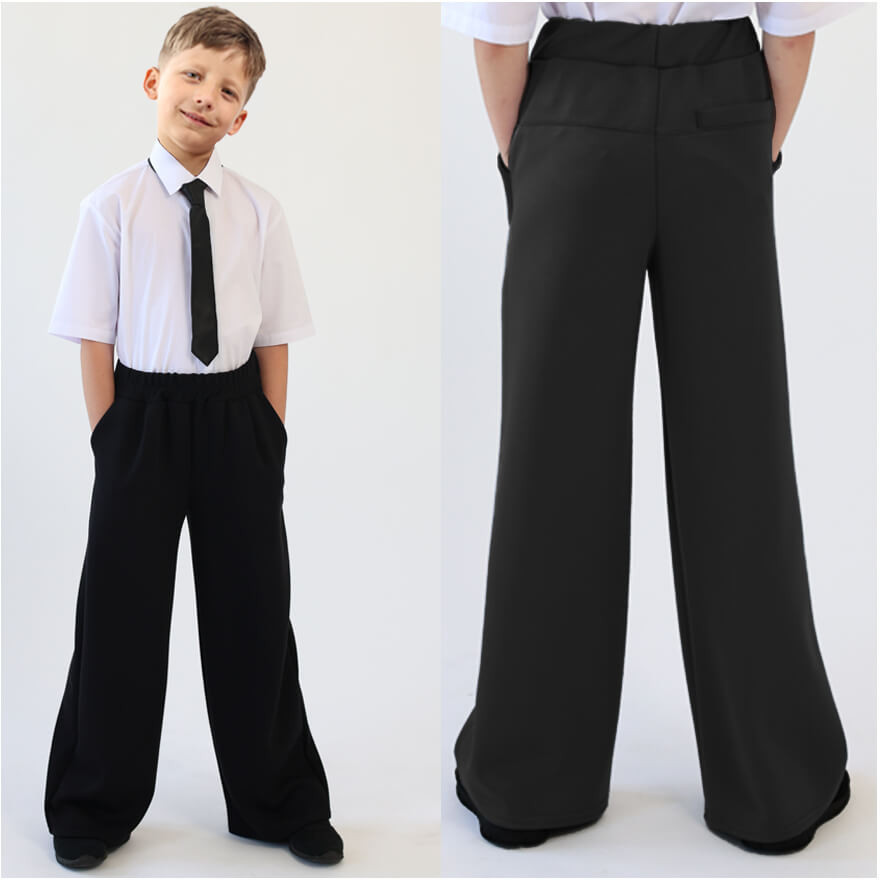 Spodnie eleganckie RICO czarne WIZYTOWE gładkie z prostymi, szerokimi nogawkami regulowane w pasie