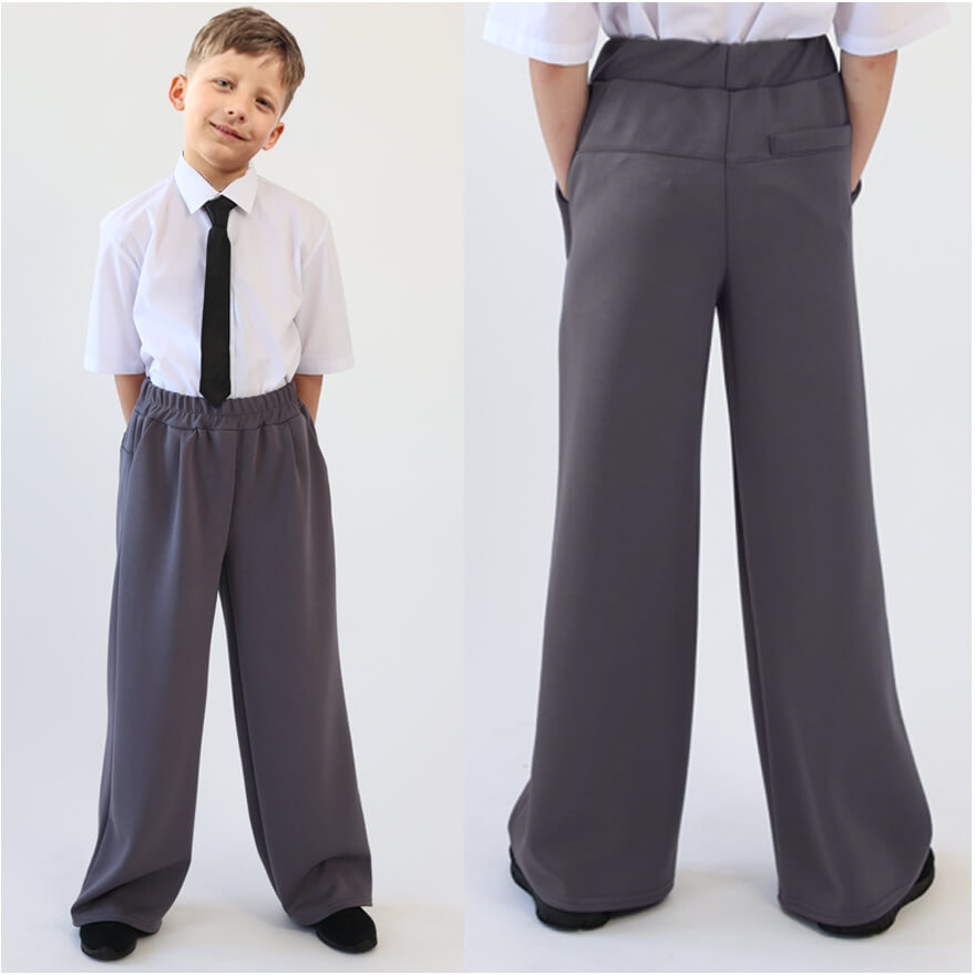 Spodnie eleganckie RICO grafitowe WIZYTOWE gładkie z prostymi, szerokimi nogawkami regulowane w pasie