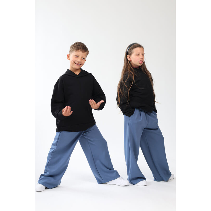 Spodnie eleganckie RICO jeansowe WIZYTOWE gładkie z prostymi, szerokimi nogawkami regulowane w pasie