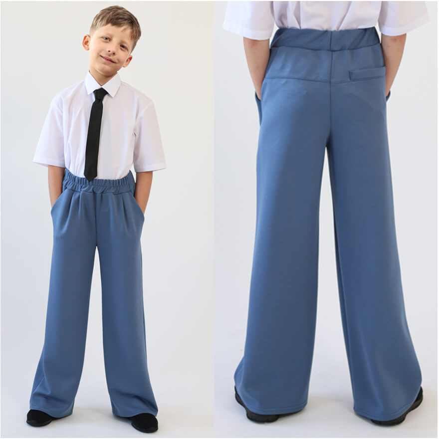 Spodnie eleganckie RICO jeansowe WIZYTOWE gładkie z prostymi, szerokimi nogawkami regulowane w pasie