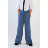 Spodnie eleganckie RICO jeansowe WIZYTOWE gładkie z prostymi, szerokimi nogawkami regulowane w pasie