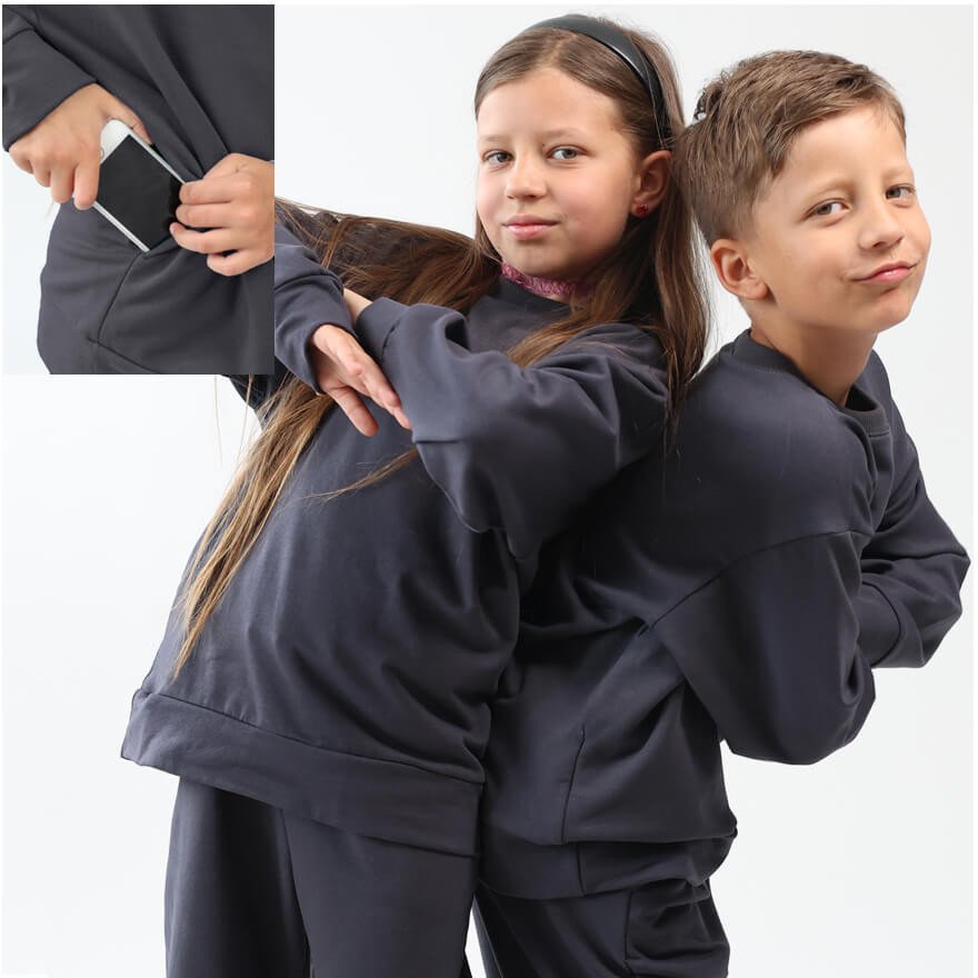 Bluza dresowa BEAT grafitowa NA MESZKU z UKRYTĄ KIESZENIĄ NA TELEFON