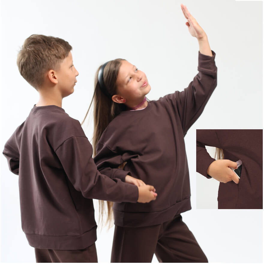 Bluza dresowa BEAT brązowa  NA MESZKU z UKRYTĄ KIESZENIĄ NA TELEFON