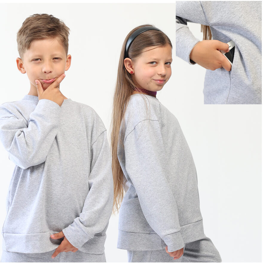 Bluza dresowa BEAT szara NA MESZKU z UKRYTĄ KIESZENIĄ NA TELEFON