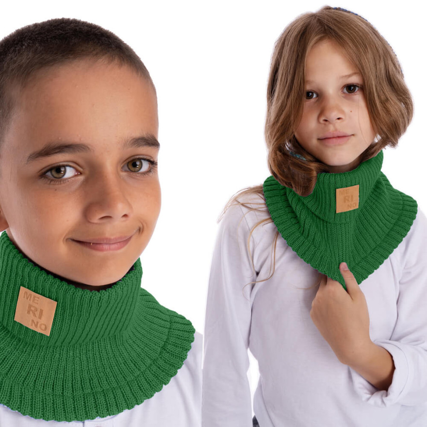 Merino komin butelkowa zieleń dziecięcy 100% wełna one size jesień zima