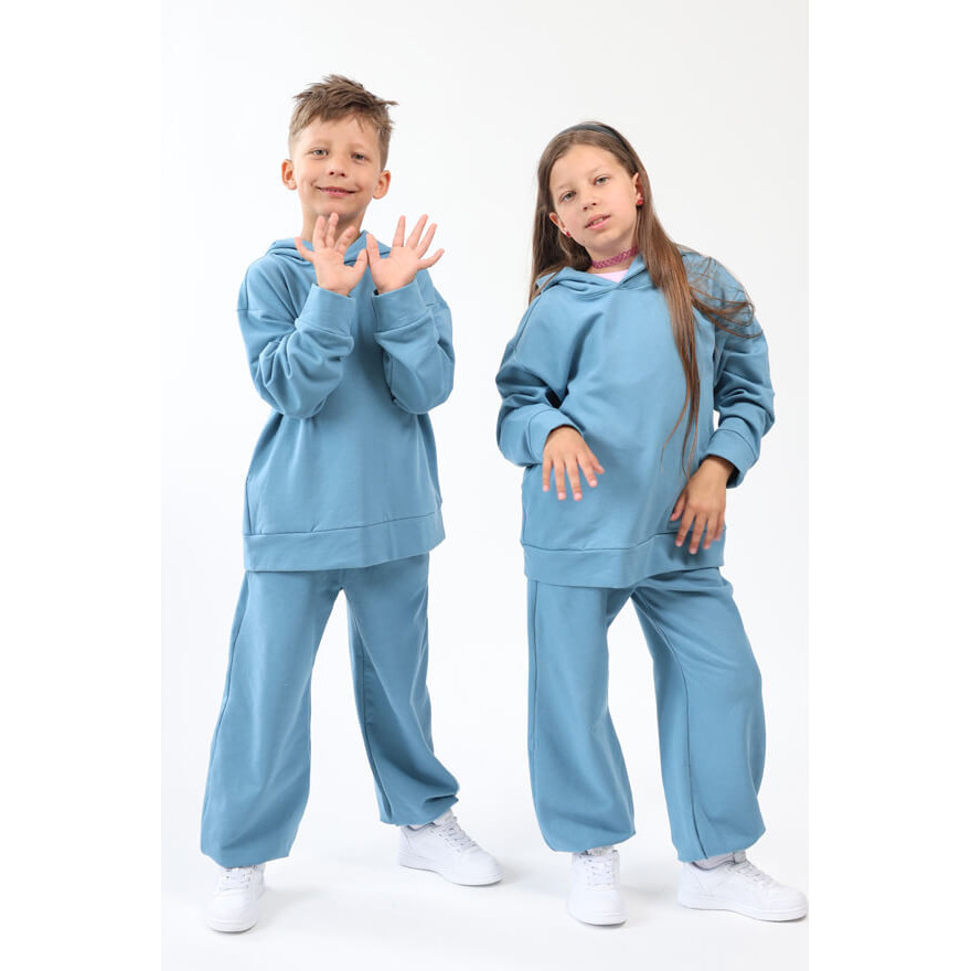 Spodnie dresowe ocieplane MOVE niebieskie NA MESZKU szerokie ze ściągaczami regulowane w pasie