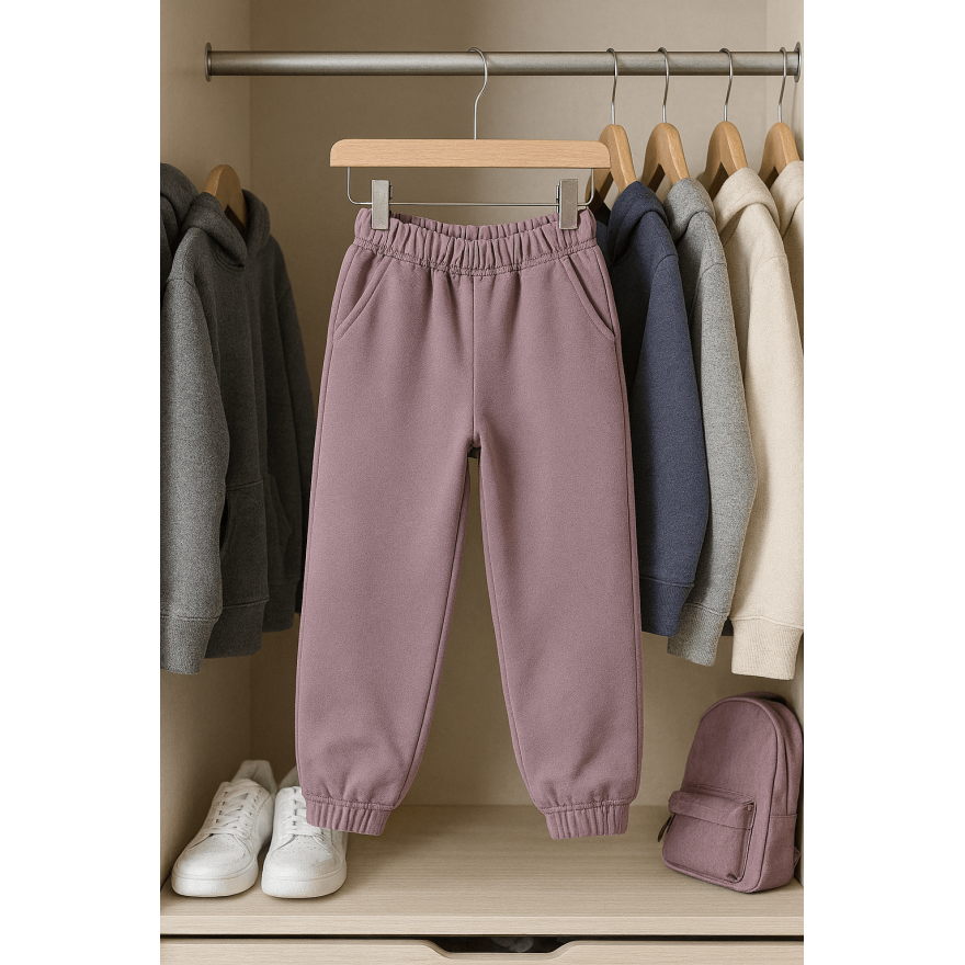 Spodnie dresowe ocieplane MOVE fioletowe NA MESZKU szerokie ze ściągaczami regulowane w pasie