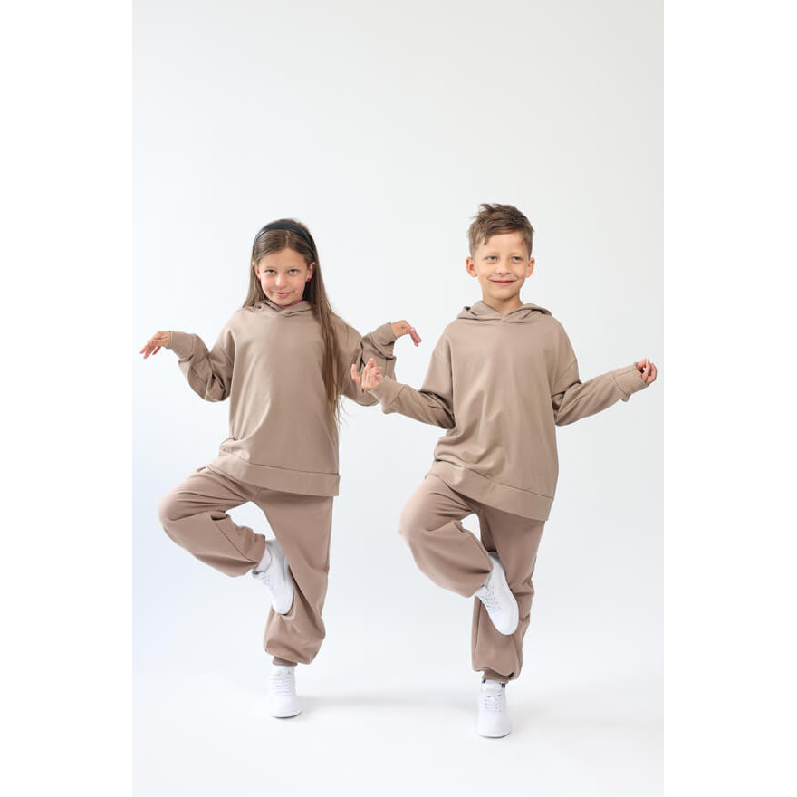 Spodnie dresowe ocieplane MOVE beżowe NA MESZKU szerokie ze ściągaczami regulowane w pasie