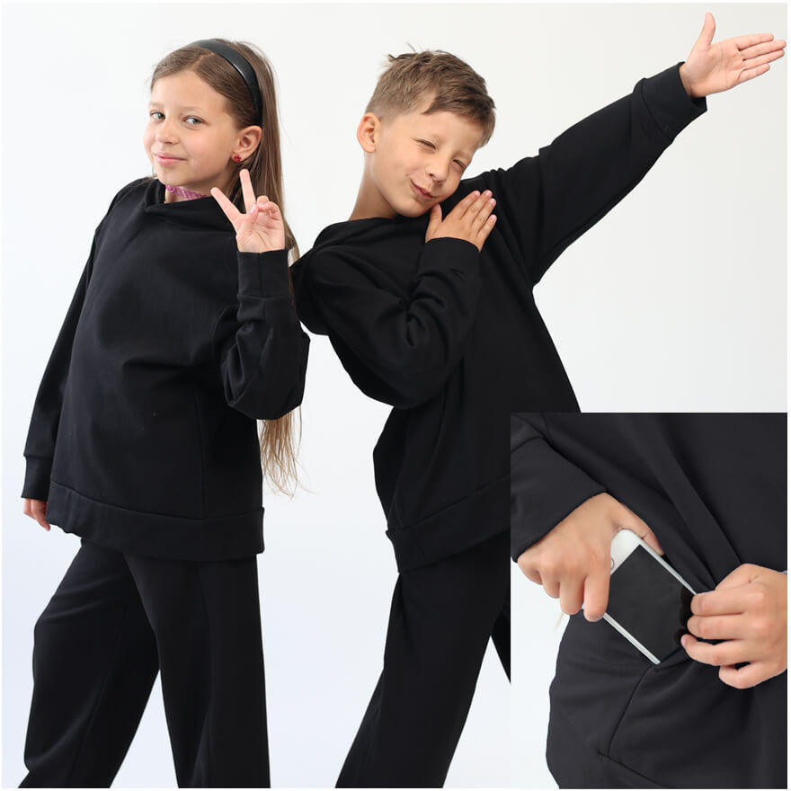 Bluza dresowa MOVE czarna NA MESZKU Z UKRYTĄ KIESZENIĄ NA TELEFON