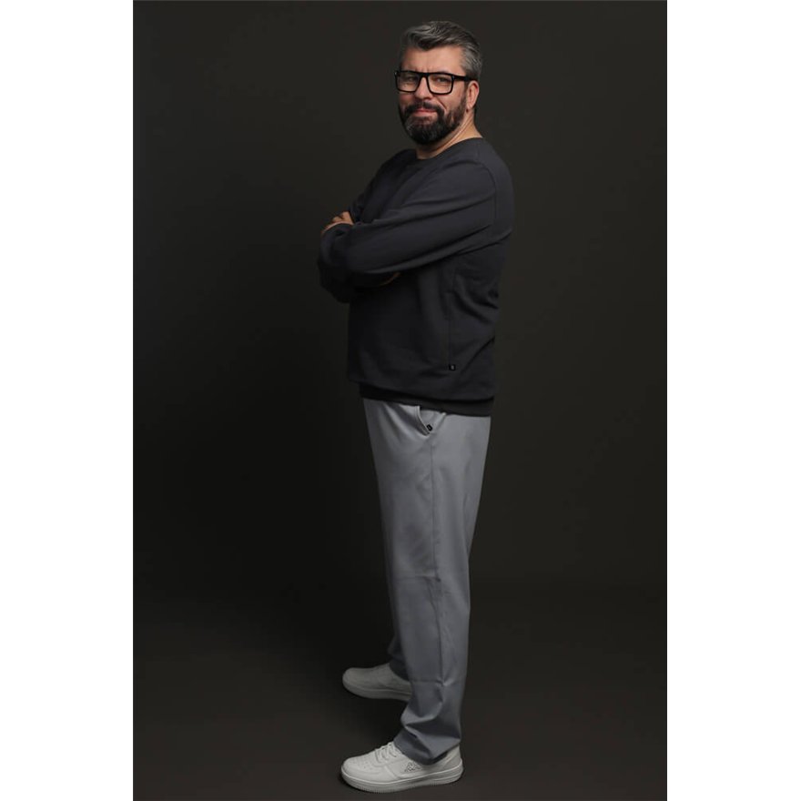 Spodnie męskie CASUAL szare z prostą nogawką i regulacją w pasie