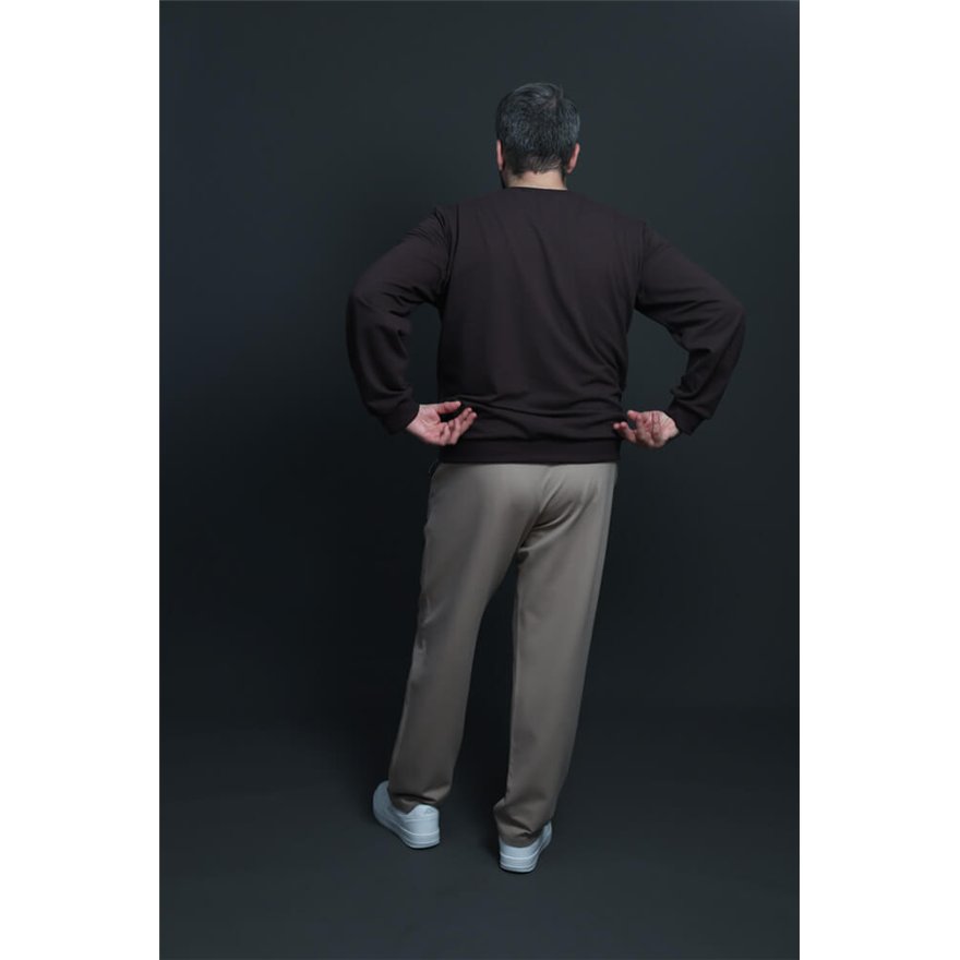 Spodnie męskie CASUAL beżowe z prostą nogawką i regulacją w pasie