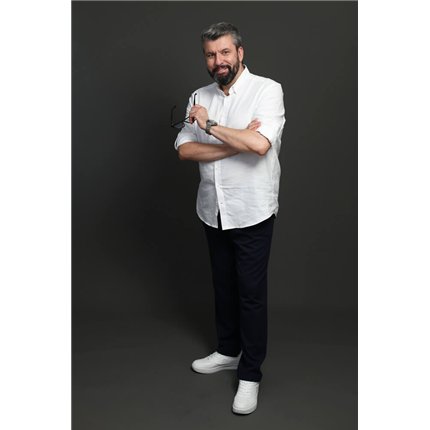 Spodnie męskie CASUAL granatowe z prostą nogawką i regulacją w pasie