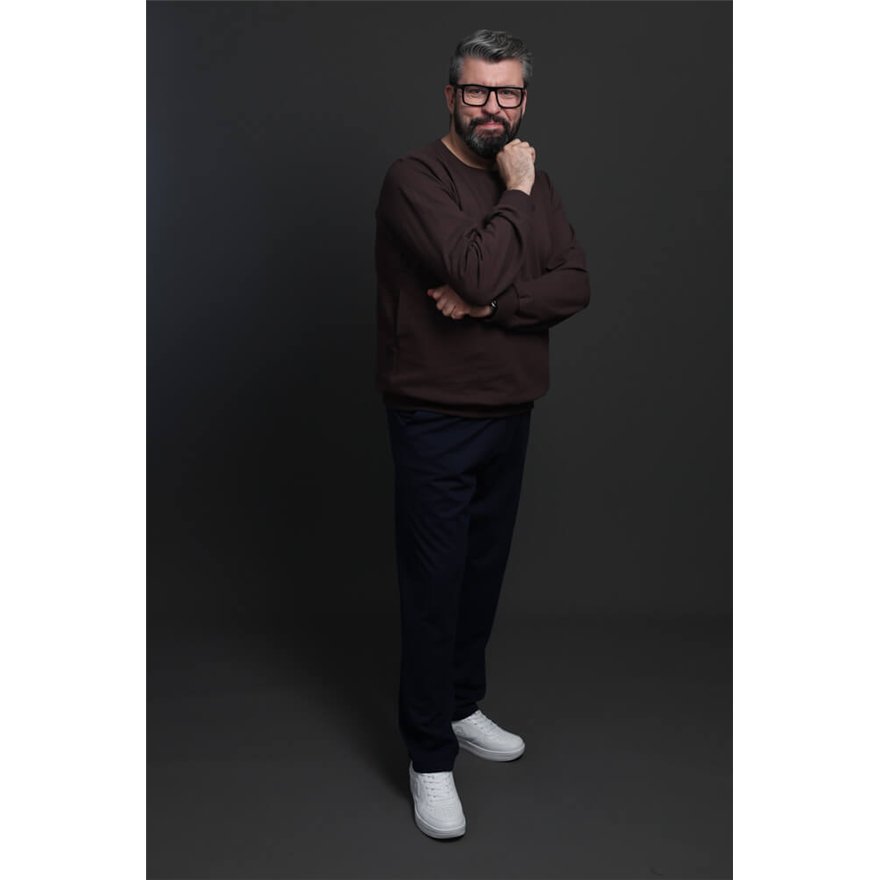 Spodnie męskie CASUAL granatowe z prostą nogawką i regulacją w pasie