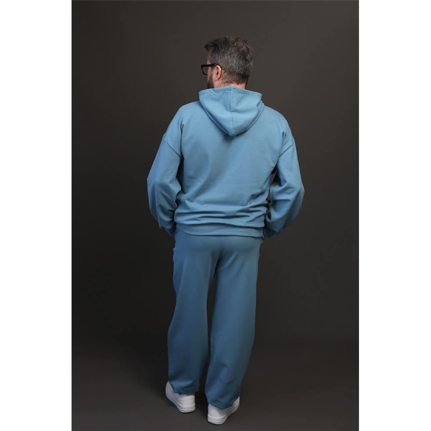 Spodnie ocieplane męskie MOVE niebieskie na meszku ze ściągaczami regulowane w pasie