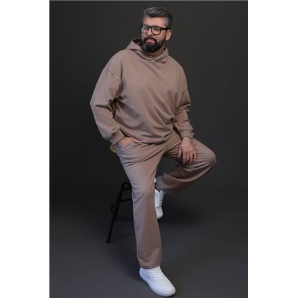 Spodnie ocieplane męskie MOVE beżowe na meszku ze ściągaczami regulowane w pasie