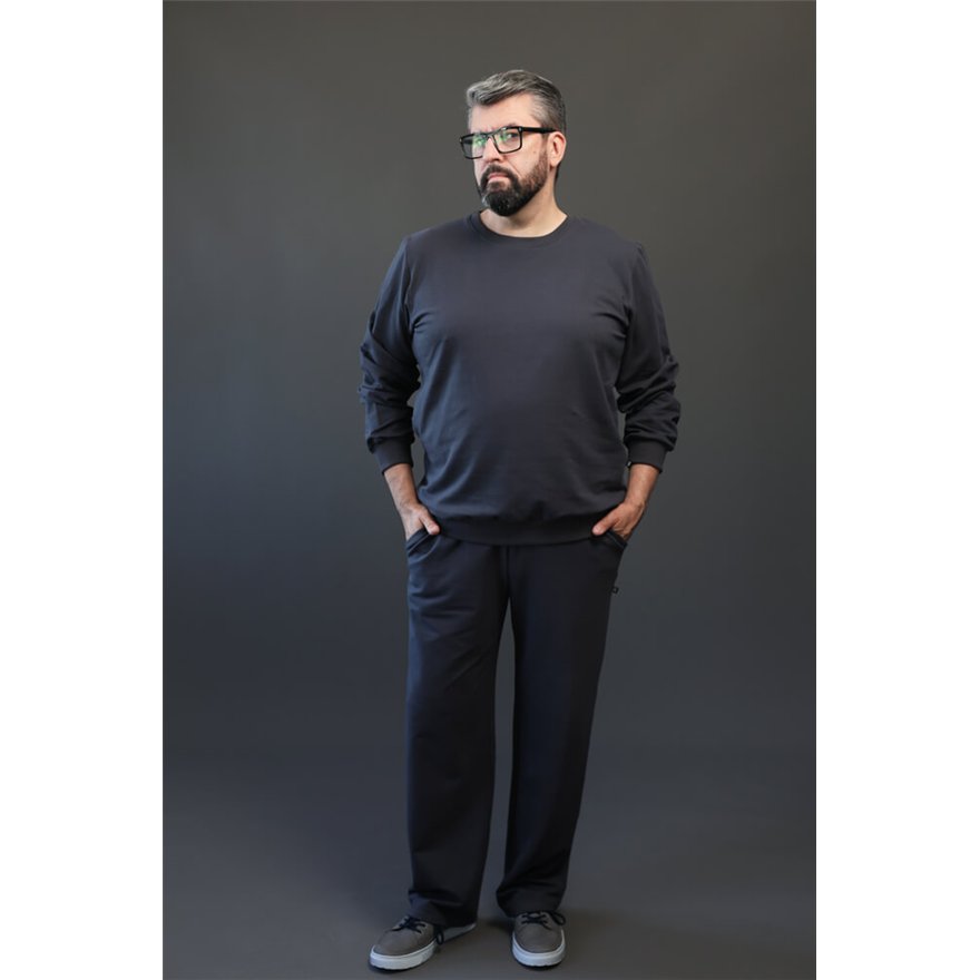 Spodnie ocieplane męskie BEAT grafitowe na meszku, proste nogawki, wysoki stan, regulowane w pasie