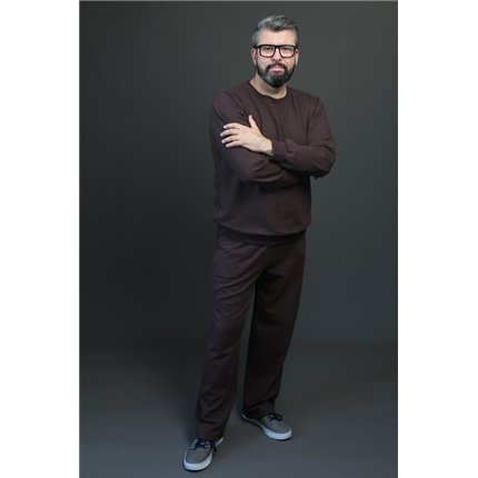 Spodnie ocieplane męskie BEAT brązowe na meszku, proste nogawki, wysoki stan, regulowane w pasie