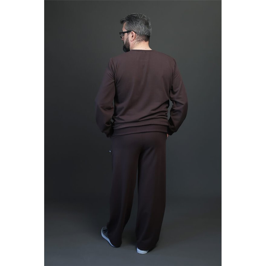 Spodnie ocieplane męskie BEAT brązowe na meszku, proste nogawki, wysoki stan, regulowane w pasie