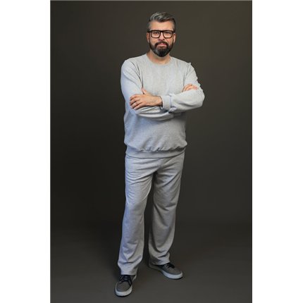 Spodnie ocieplane męskie BEAT szare na meszku, proste nogawki, wysoki stan, regulowane w pasie