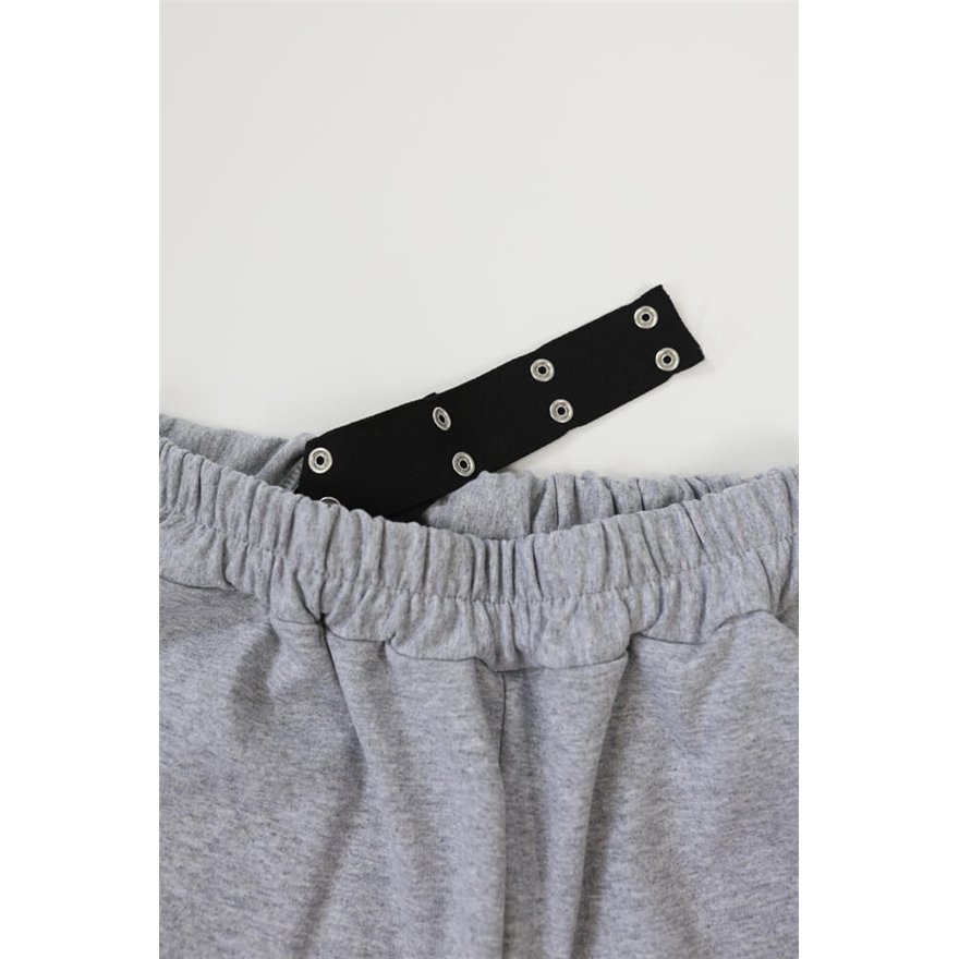 Spodnie ocieplane męskie BEAT szare na meszku, proste nogawki, wysoki stan, regulowane w pasie