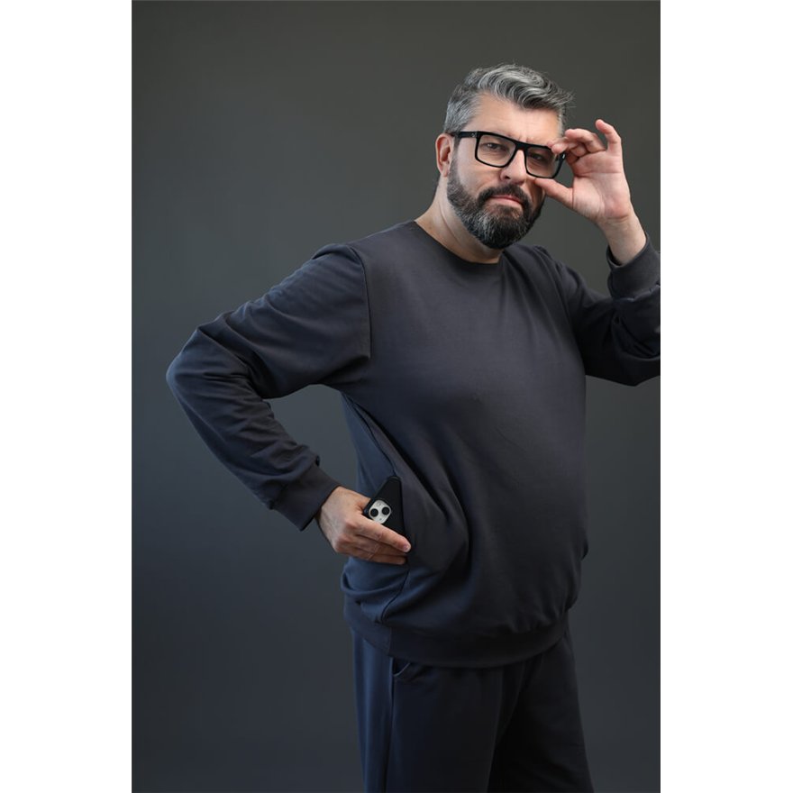 Bluza męska BEAT grafitowa na meszku z ukrytą kieszenią na telefon