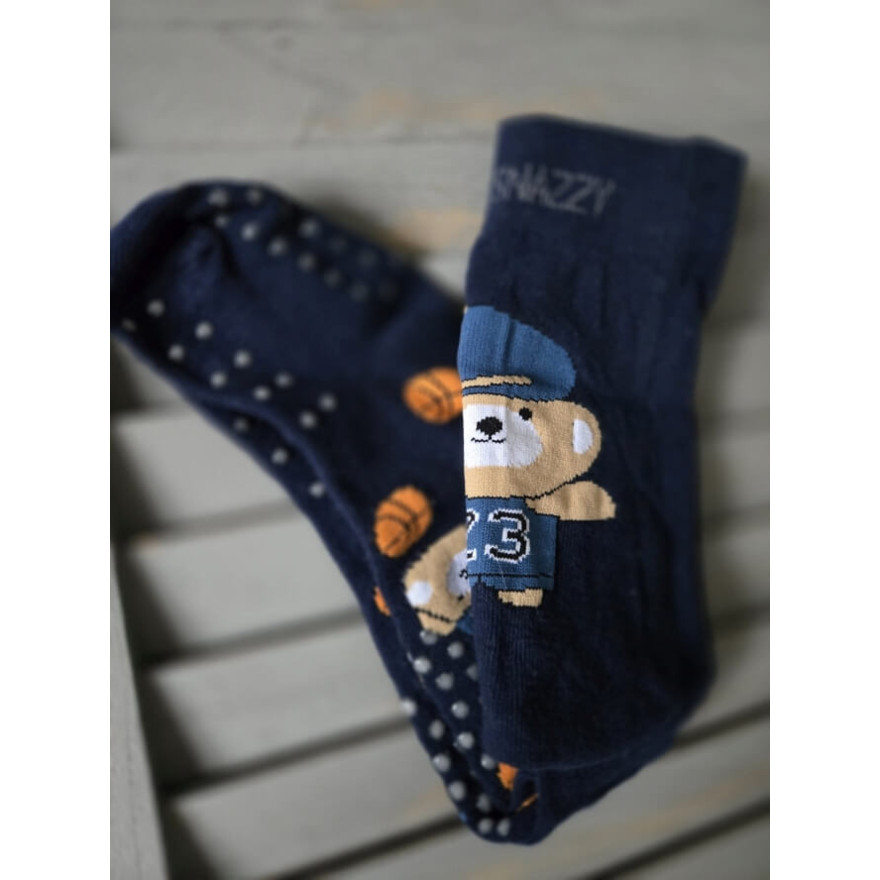 RAJSTOPY do RACZKOWANIA 3x ABS granatowe z MISIEM i PIŁKAMI wzór 712