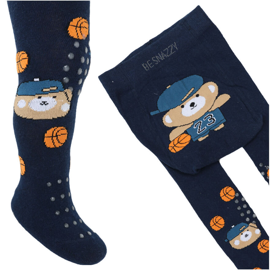 RAJSTOPY do RACZKOWANIA 3x ABS granatowe z MISIEM i PIŁKAMI wzór 712