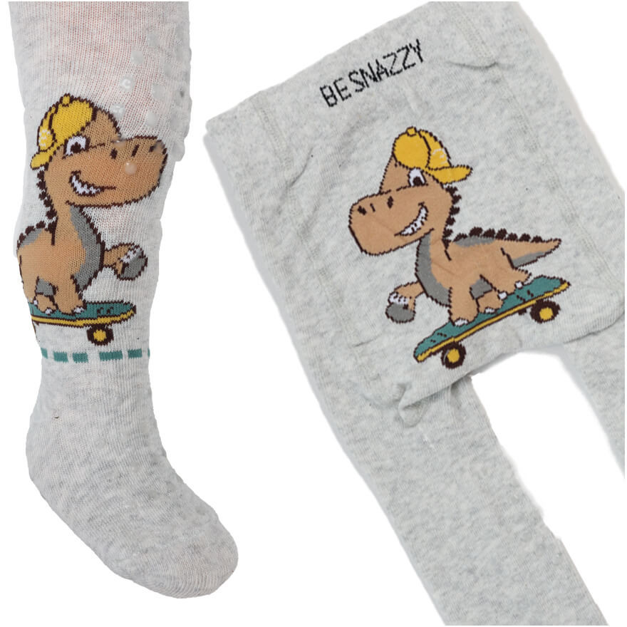 RAJSTOPY do RACZKOWANIA 3x ABS szare z DINOZAUREM na deskorolce wzór 711