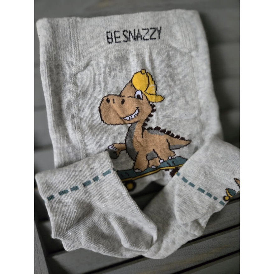 RAJSTOPY do RACZKOWANIA 3x ABS szare z DINOZAUREM na deskorolce wzór 711