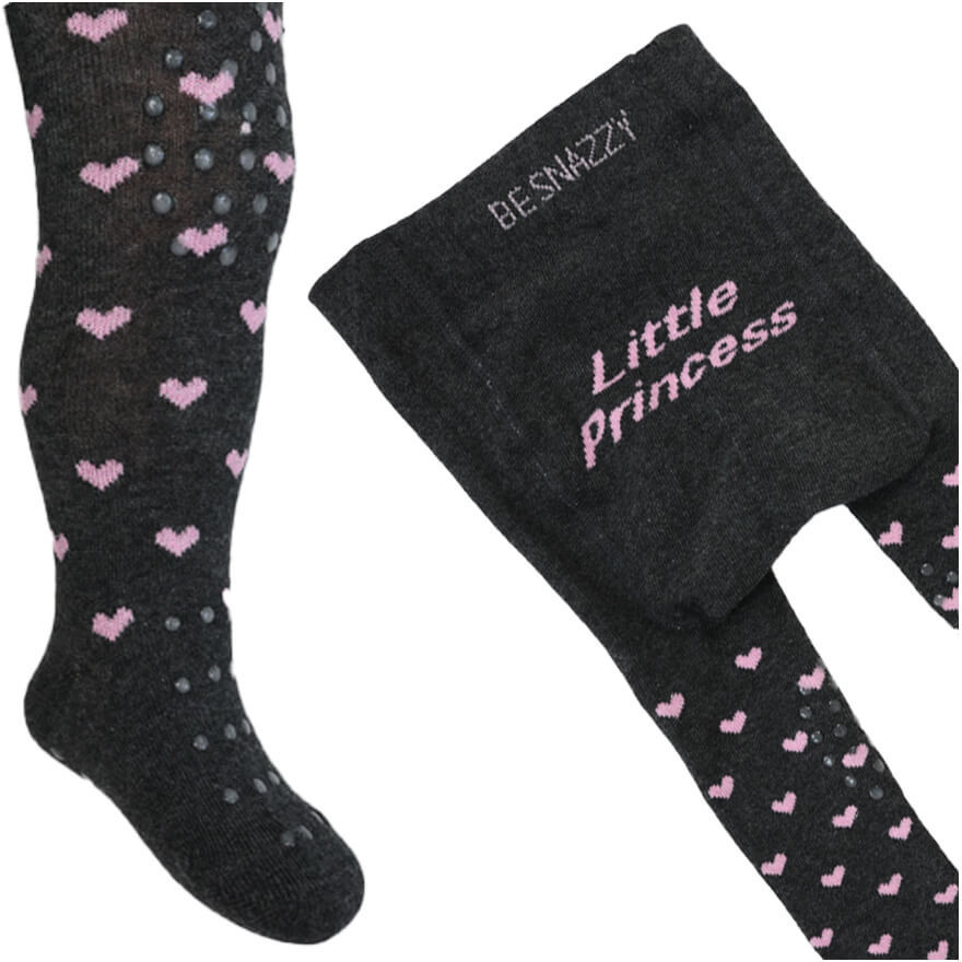 RAJSTOPY do RACZKOWANIA 3x ABS grafitowe LITTLE PRINCESS w różowe SERCA wzór 707