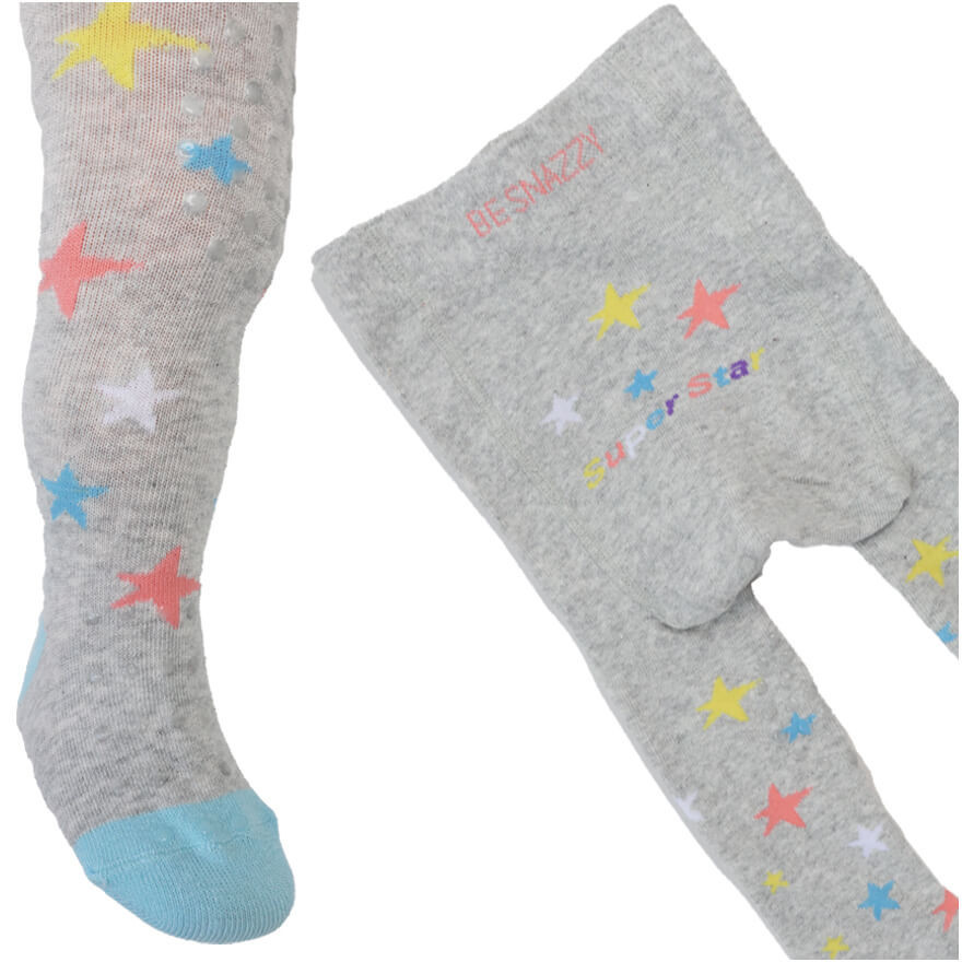 RAJSTOPY do RACZKOWANIA 3x ABS szare SUPER STAR w kolorowe GWIAZDKI wzór 705