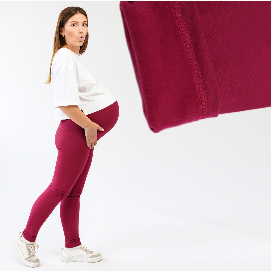 Legginsy ciążowe MAMA bordowe OCIEPLANE bezuciskowe z panelem getry jesień zima