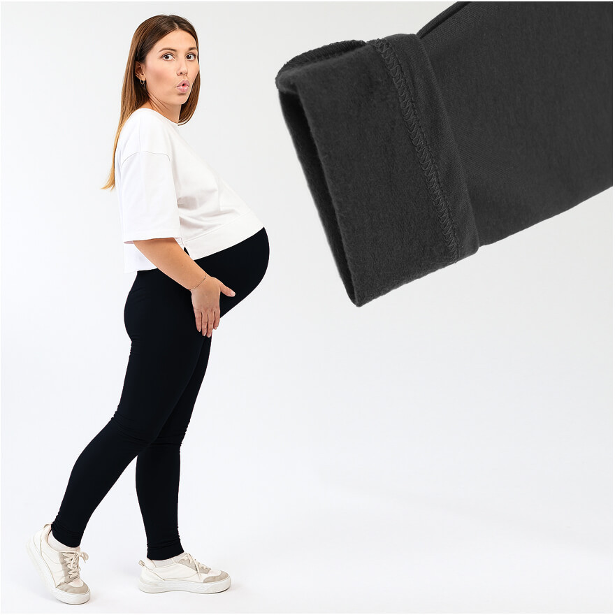 Legginsy ciążowe MAMA czarne OCIEPLANE bezuciskowe z panelem getry jesień zima