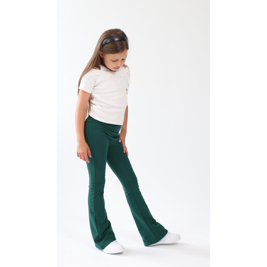 Spodnie ocieplane FLARE zieleń butelkowa legginsy dzwony NA MESZKU regulowane w pasie