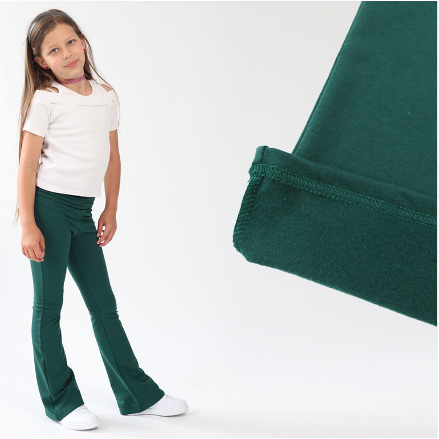 Spodnie ocieplane FLARE zieleń butelkowa legginsy dzwony NA MESZKU regulowane w pasie