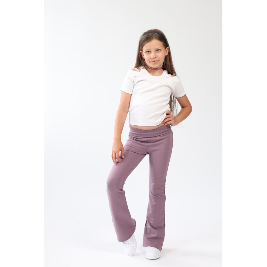Spodnie ocieplane FLARE liliowe legginsy dzwony NA MESZKU regulowane w pasie