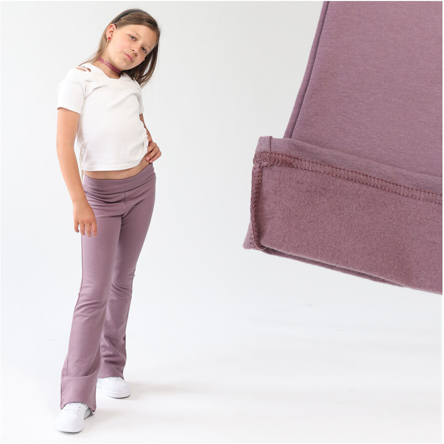 Spodnie ocieplane FLARE liliowe legginsy dzwony NA MESZKU regulowane w pasie