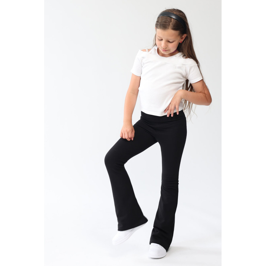 Spodnie ocieplane FLARE czarne legginsy dzwony NA MESZKU regulowane w pasie