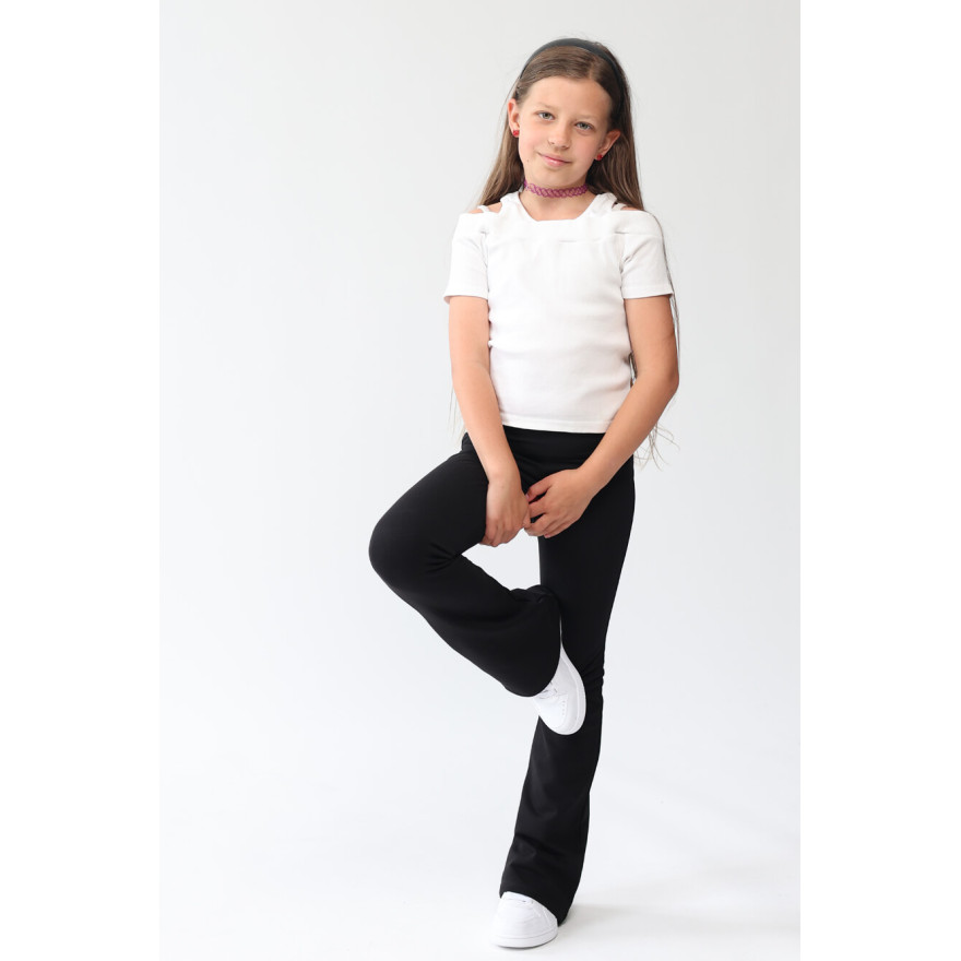 Spodnie ocieplane FLARE czarne legginsy dzwony NA MESZKU regulowane w pasie