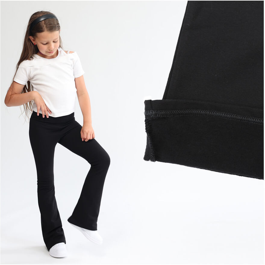 Spodnie ocieplane FLARE czarne legginsy dzwony NA MESZKU regulowane w pasie