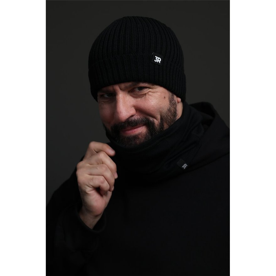 Merino czapka męska czarna 100% wełna