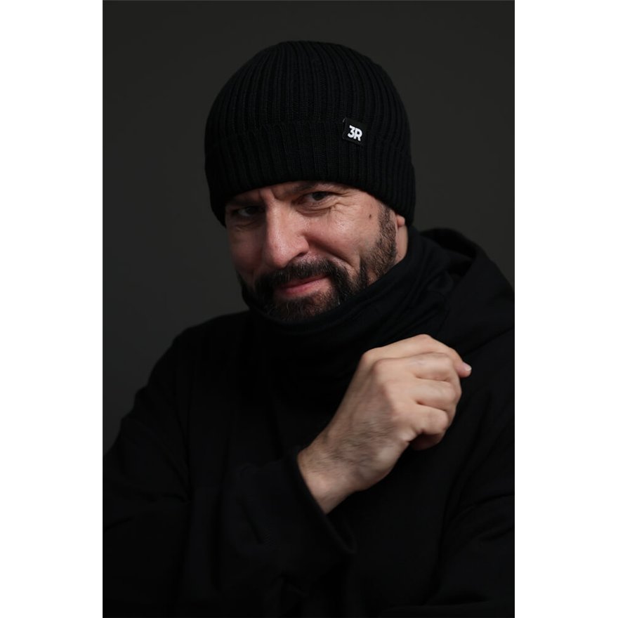 Merino czapka męska czarna 100% wełna