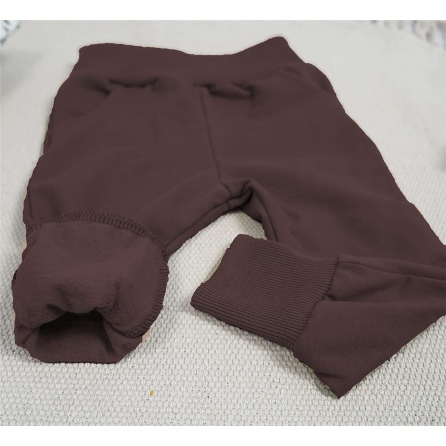 Spodnie ocieplane O-NEON brązowy ciemny na meszku z wyciąganą gumką