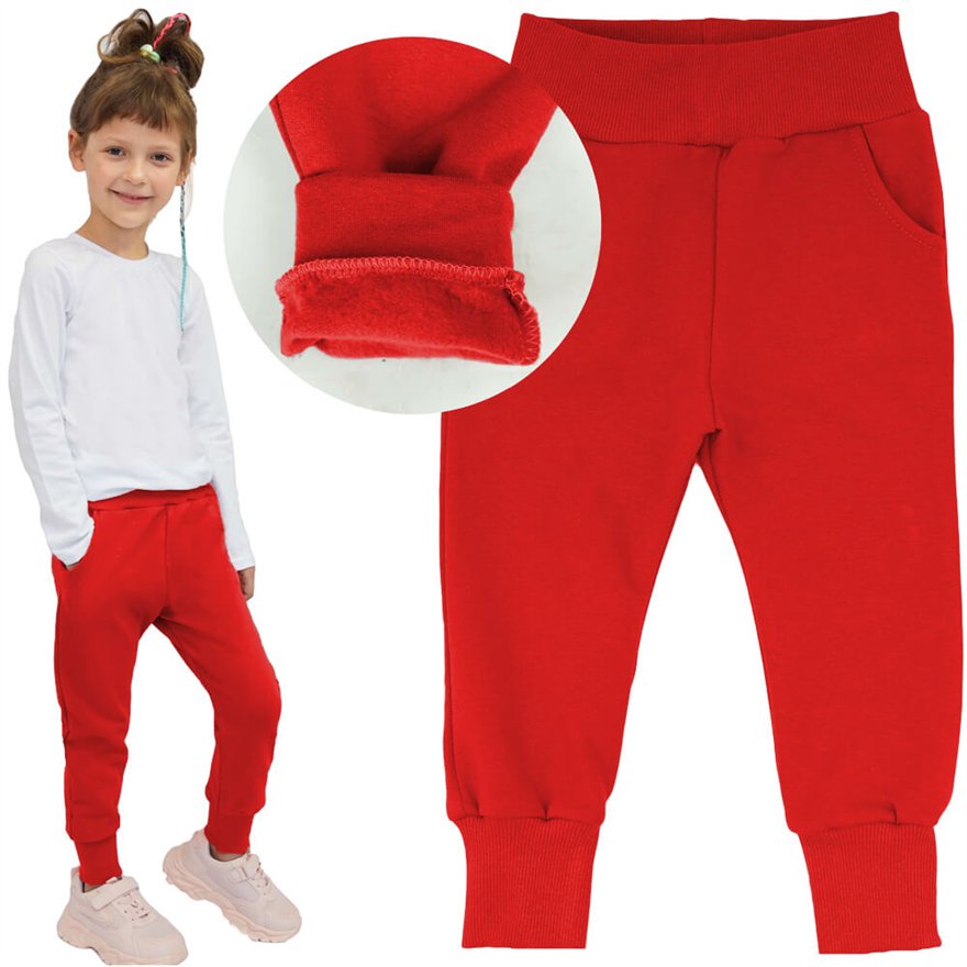 Spodnie ocieplane O-NEON czerwone na meszku z wyciąganą gumką