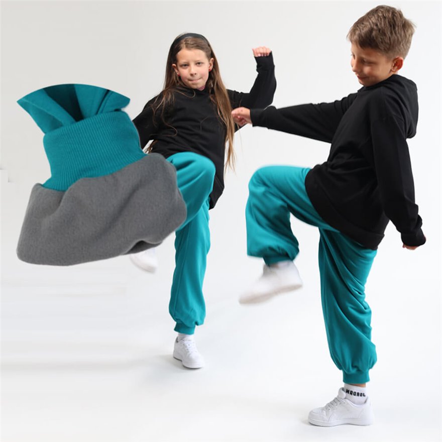 Spodnie ocieplane DUO petrol grube zimowe na polarze