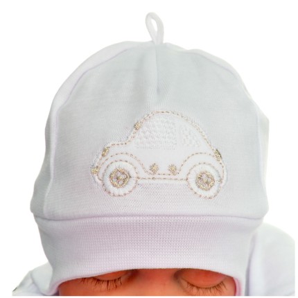 CZAPKA BIAŁA r.38-40 CHRZEST AUTKO WIOSNA JESIEŃ