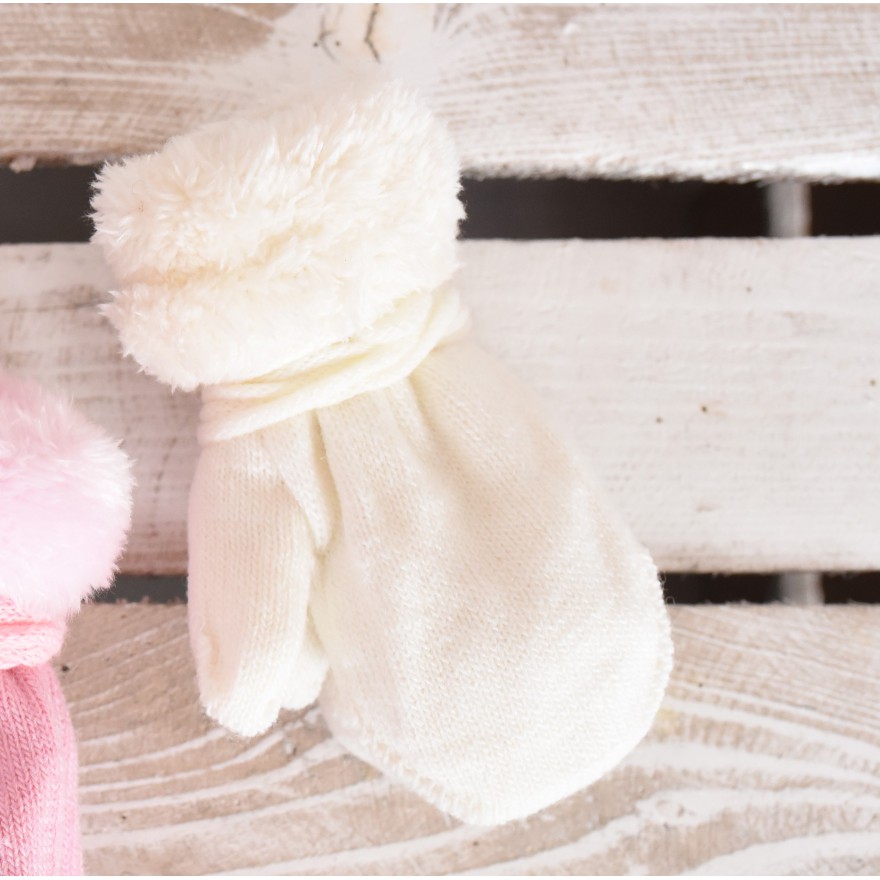 Zimowe rękawiczki na futerku ecru